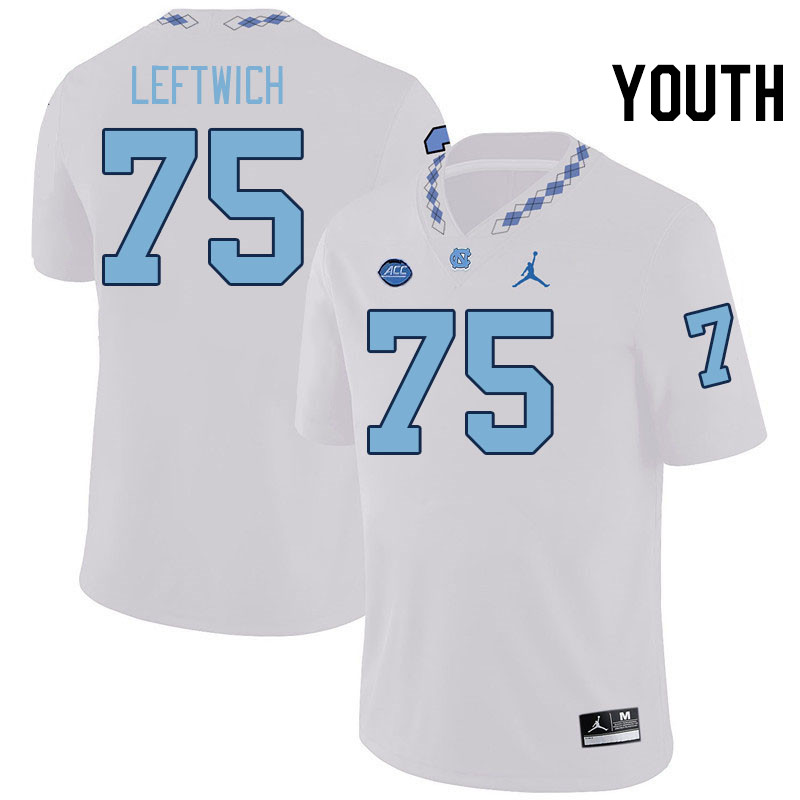 Youth #75 Jakiah Leftwich North Carolina Tar Heels College Football Jerseys Stitched-White